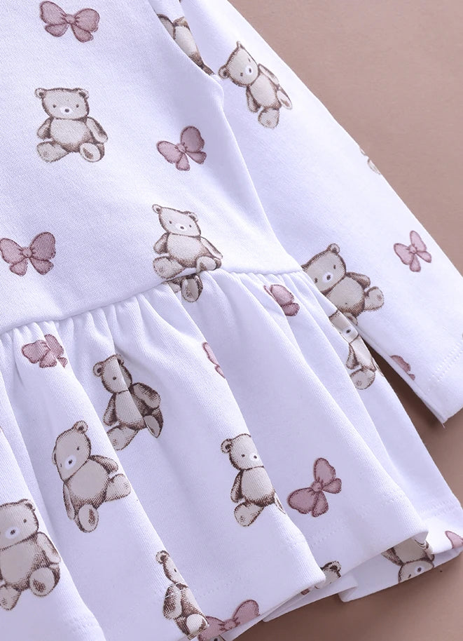Le Pur BioCool Teddy Print Baby Top & Flared Pant Set | Soft Cotton Peplum Nightwear