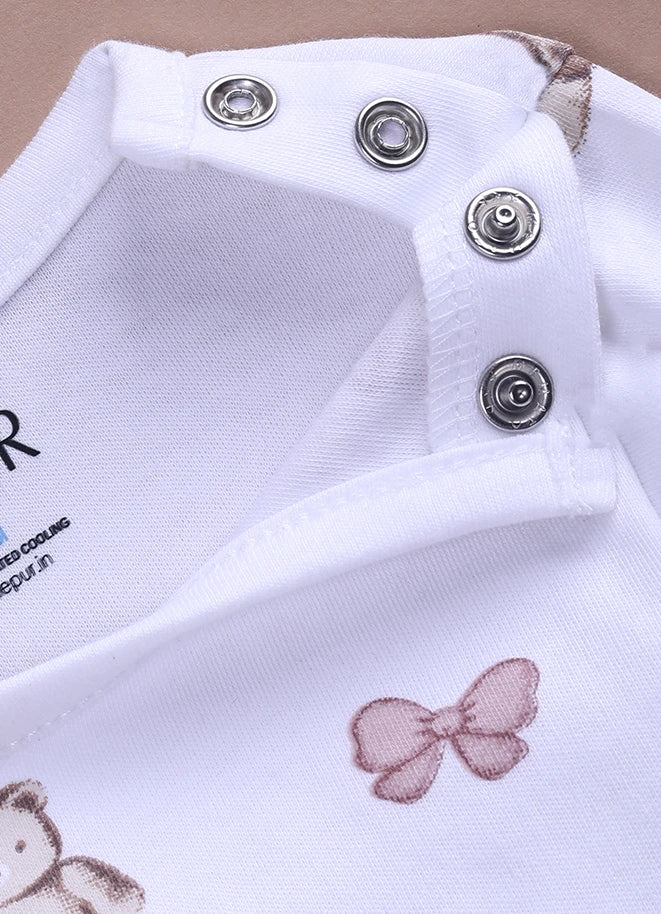 Le Pur BioCool Teddy Print Baby Top & Flared Pant Set | Soft Cotton Peplum Nightwear