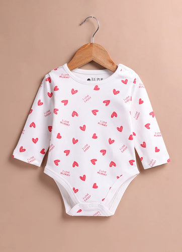 Le Pur Baby Valentine Print Bodysuit | Soft Cotton Full Sleeve Onesie – I Love Mummy & Daddy - LE PUR!
