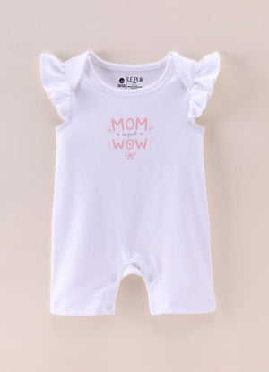 Baby Girls Cotton Frill Sleeve Romper “Mom Is Just Wow” – White - LE PUR!