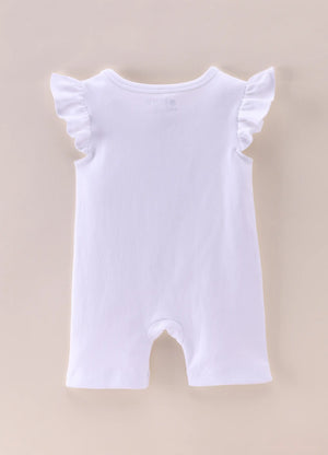 Baby Girls Cotton Frill Sleeve Romper “Mom Is Just Wow” – White - LE PUR!