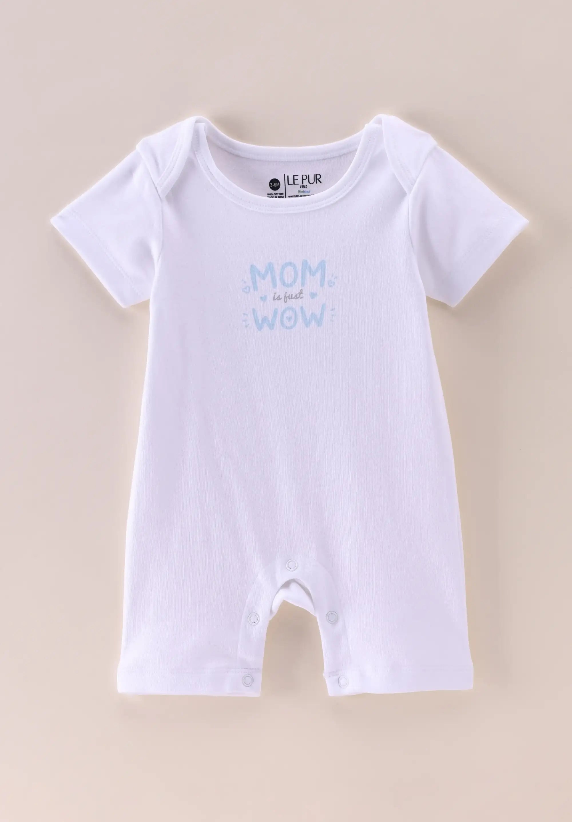 Baby Boys Cotton Short Sleeve Romper “Mom Is Just Wow” – White - LE PUR!