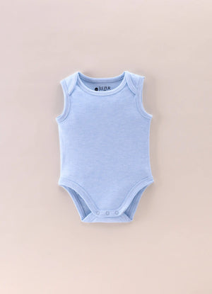 Baby Boys Cotton Sleeveless Bodysuit Set Sky Melange & White – Pack of 2 - LE PUR!