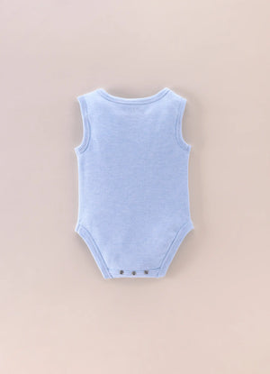 Baby Boys Cotton Sleeveless Bodysuit Set Sky Melange & White – Pack of 2 - LE PUR!