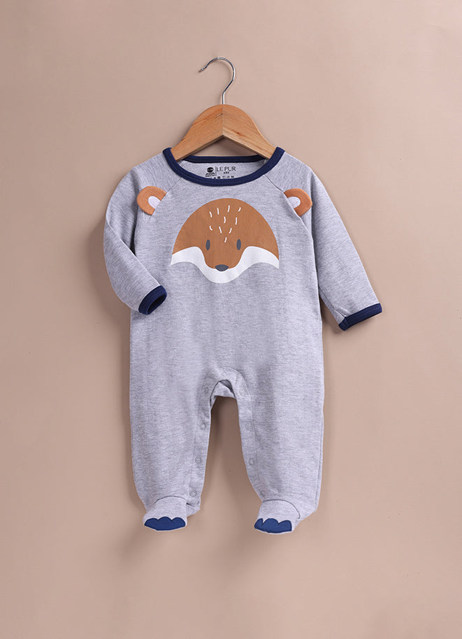 Le Pur BioKool Cuddly Fox Full-Sleeve Romper – Grey Cotton - LE PUR!