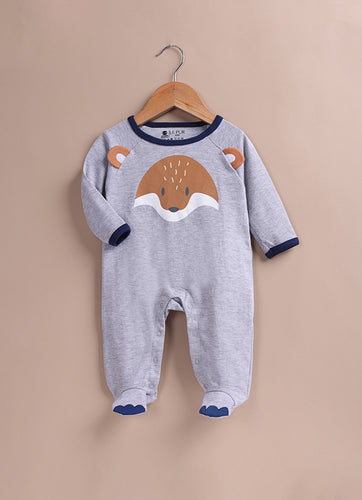 Le Pur BioCool Cuddly Fox Full-Sleeve Romper – Grey Cotton - LE PUR!