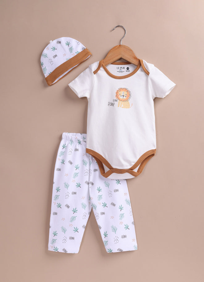Le Pur BioKool Baby 3-Piece Set – Bodysuit, Pajama & Cap (Lion Print) - LE PUR!