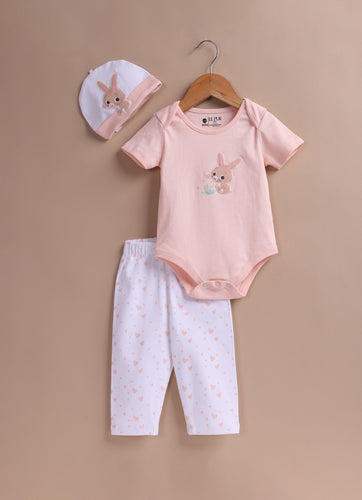 Le Pur BioCool Baby 3-Piece Set – Bodysuit, Pajama & Cap (Bunny Print) - LE PUR!