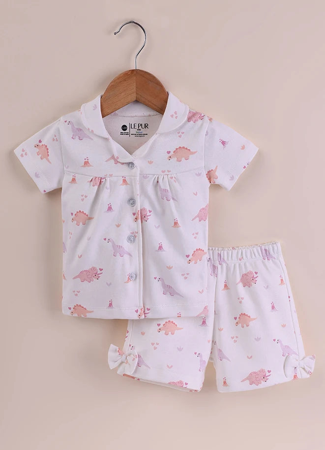 BioKool Cotton Collar Top & Shorts Set - White - LE PUR!