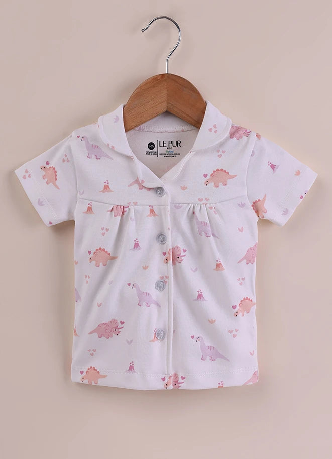 BioKool Cotton Collar Top & Shorts Set - White - LE PUR!
