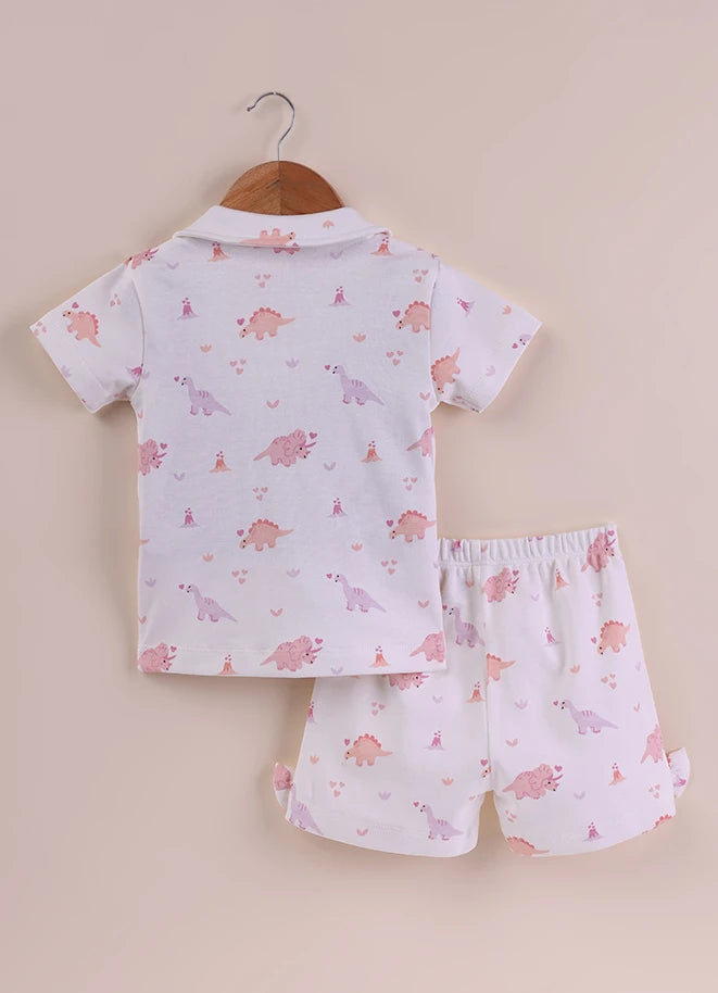 BioKool Cotton Collar Top & Shorts Set - White - LE PUR!