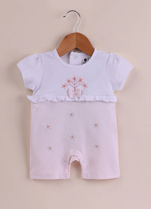 BioKool Baby Girl Romper | Soft Cotton Short Sleeve Onesie with Embroidery & Bow - LE PUR!