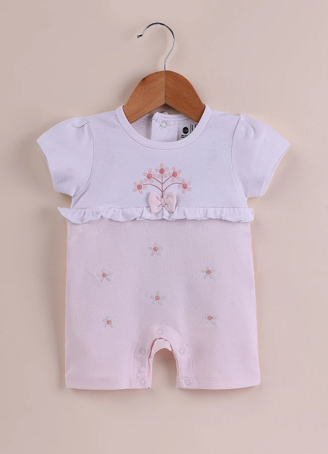 BioCool Baby Girl Romper | Soft Cotton Short Sleeve Onesie with Embroidery & Bow