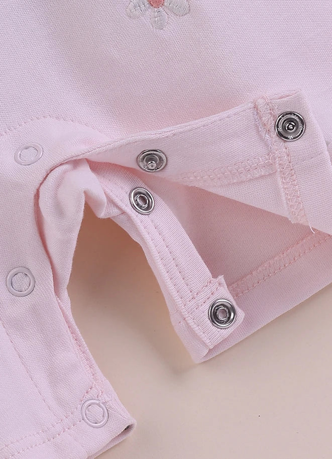 BioCool Baby Girl Romper | Soft Cotton Short Sleeve Onesie with Embroidery & Bow