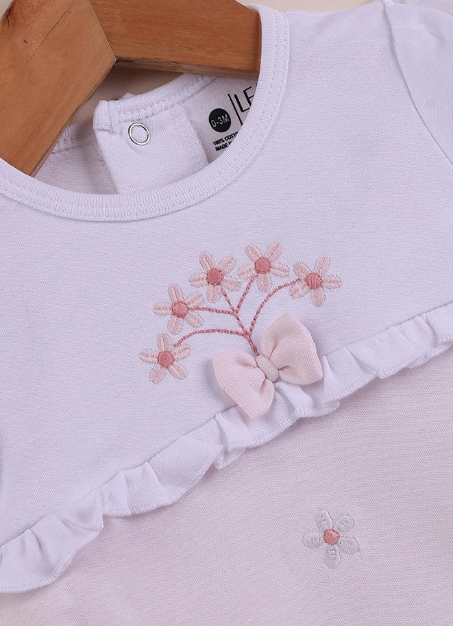BioCool Baby Girl Romper | Soft Cotton Short Sleeve Onesie with Embroidery & Bow