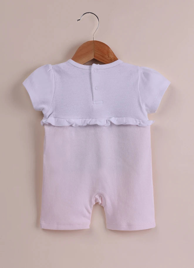 BioCool Baby Girl Romper | Soft Cotton Short Sleeve Onesie with Embroidery & Bow