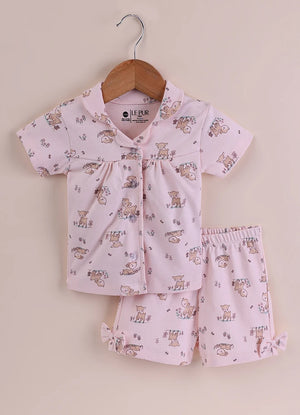 BioKool Cotton Collar Top & Shorts Set - Pink - LE PUR!