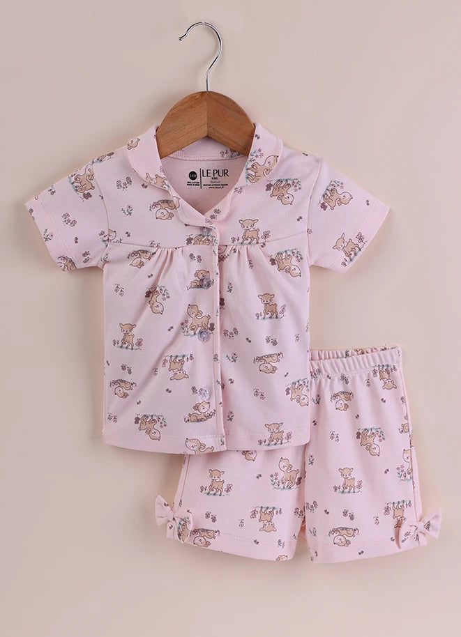 BioKool Cotton Collar Top & Shorts Set - Pink - LE PUR!