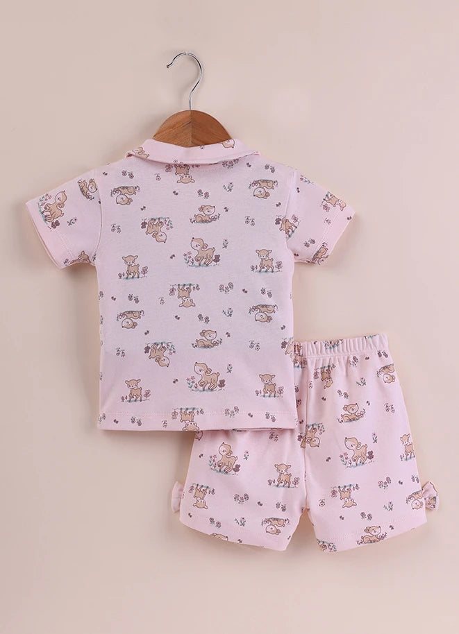 BioKool Cotton Collar Top & Shorts Set - Pink - LE PUR!