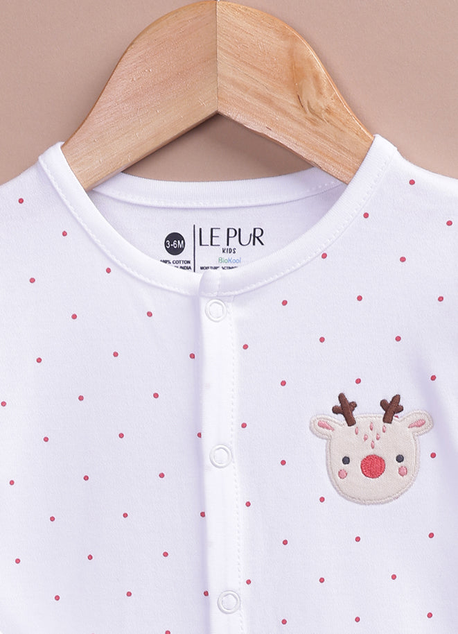 Le Pur Biocool Baby Sleepsuit | Soft Cotton Full Sleeve Romper with Reindeer Embroidery - LE PUR!