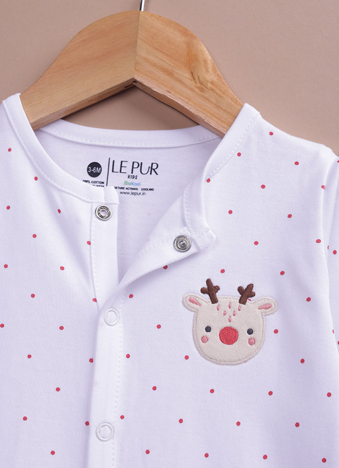 Le Pur Biocool Baby Sleepsuit | Soft Cotton Full Sleeve Romper with Reindeer Embroidery - LE PUR!