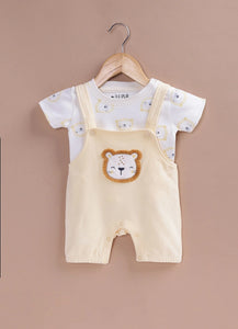 Le Pur BioCool Baby Dungaree Set | Soft Cotton Lion Applique Dungaree with Printed T-Shirt