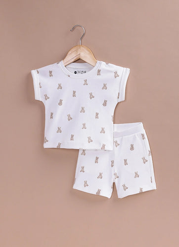 Le Pur BioCool Teddy Print Baby Shorts Set | Soft Cotton T-Shirt & Shorts Outfit - LE PUR!