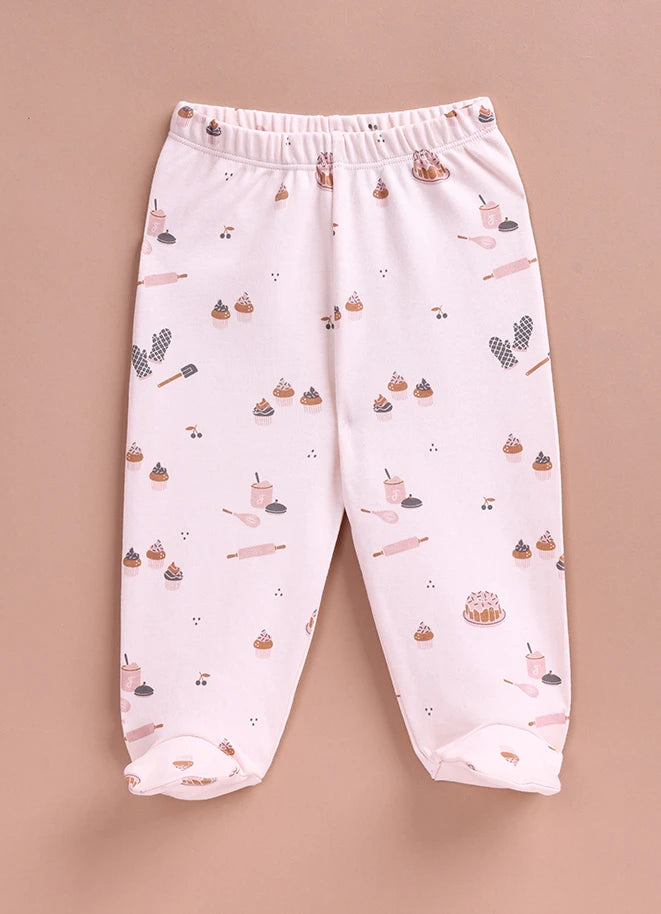 Le Pur BioCool Baby Wrap Top & Footed Pant Set | Soft Cotton Cupcake Print Nightwear