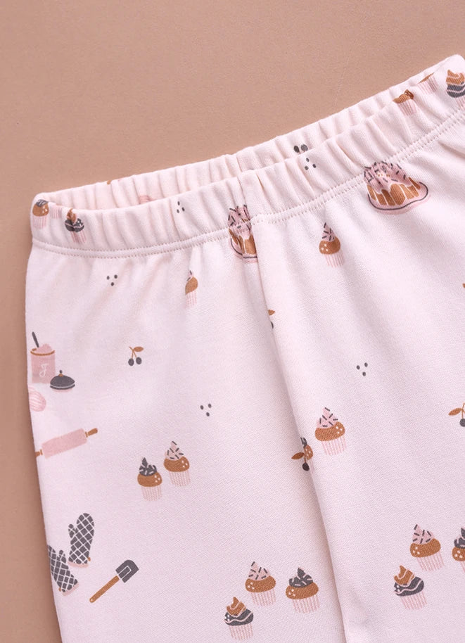 Le Pur BioCool Baby Wrap Top & Footed Pant Set | Soft Cotton Cupcake Print Nightwear