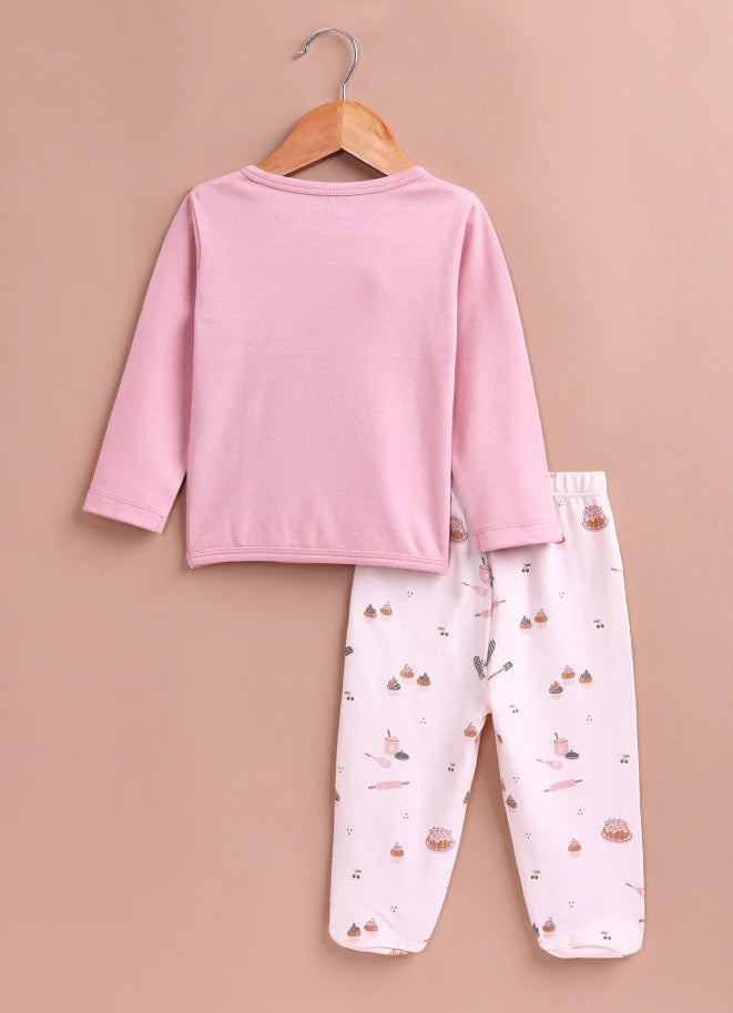 Le Pur BioCool Baby Wrap Top & Footed Pant Set | Soft Cotton Cupcake Print Nightwear