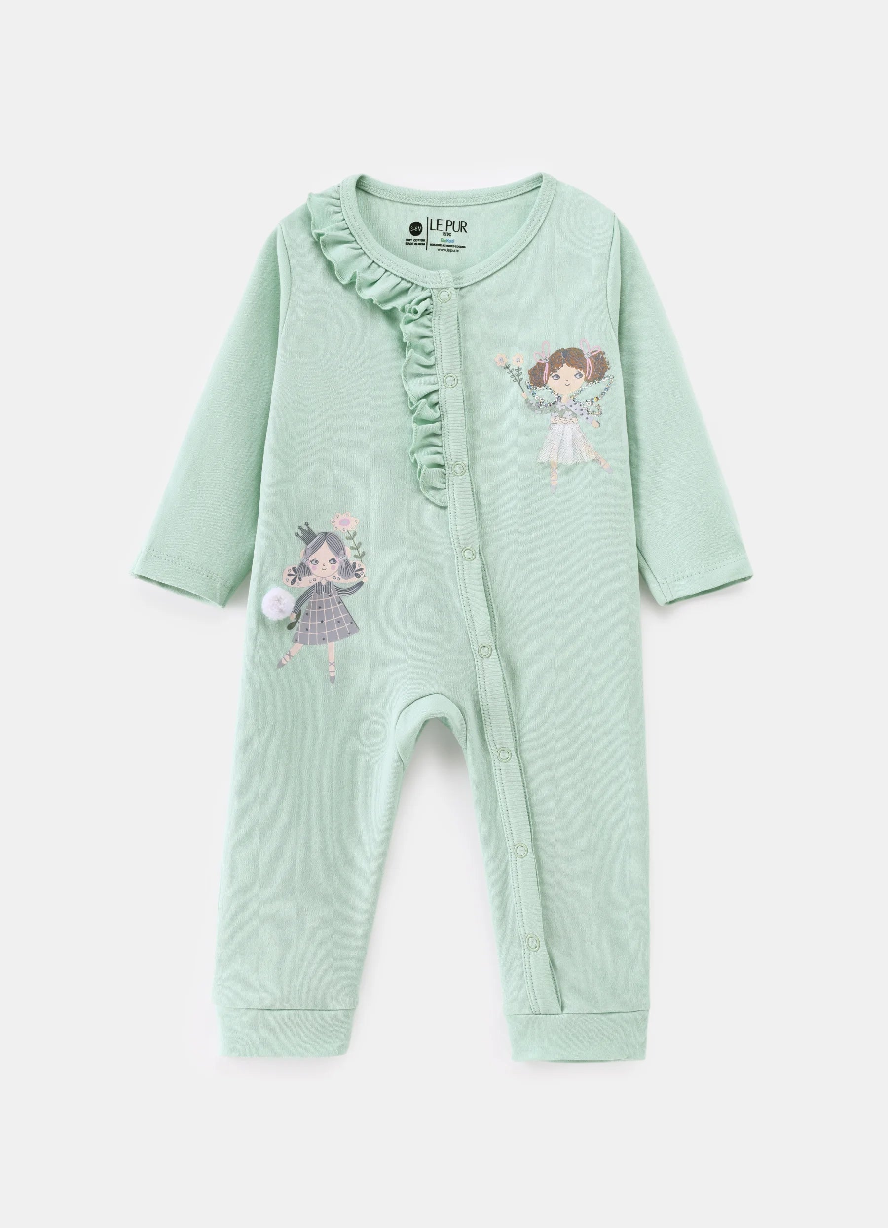 BioKool Cotton Fairy Ruffle Romper– Sage Green