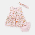 BioKool Cotton Citrus Bloom Frock, Bloomer & Headband- Pink - LE PUR!