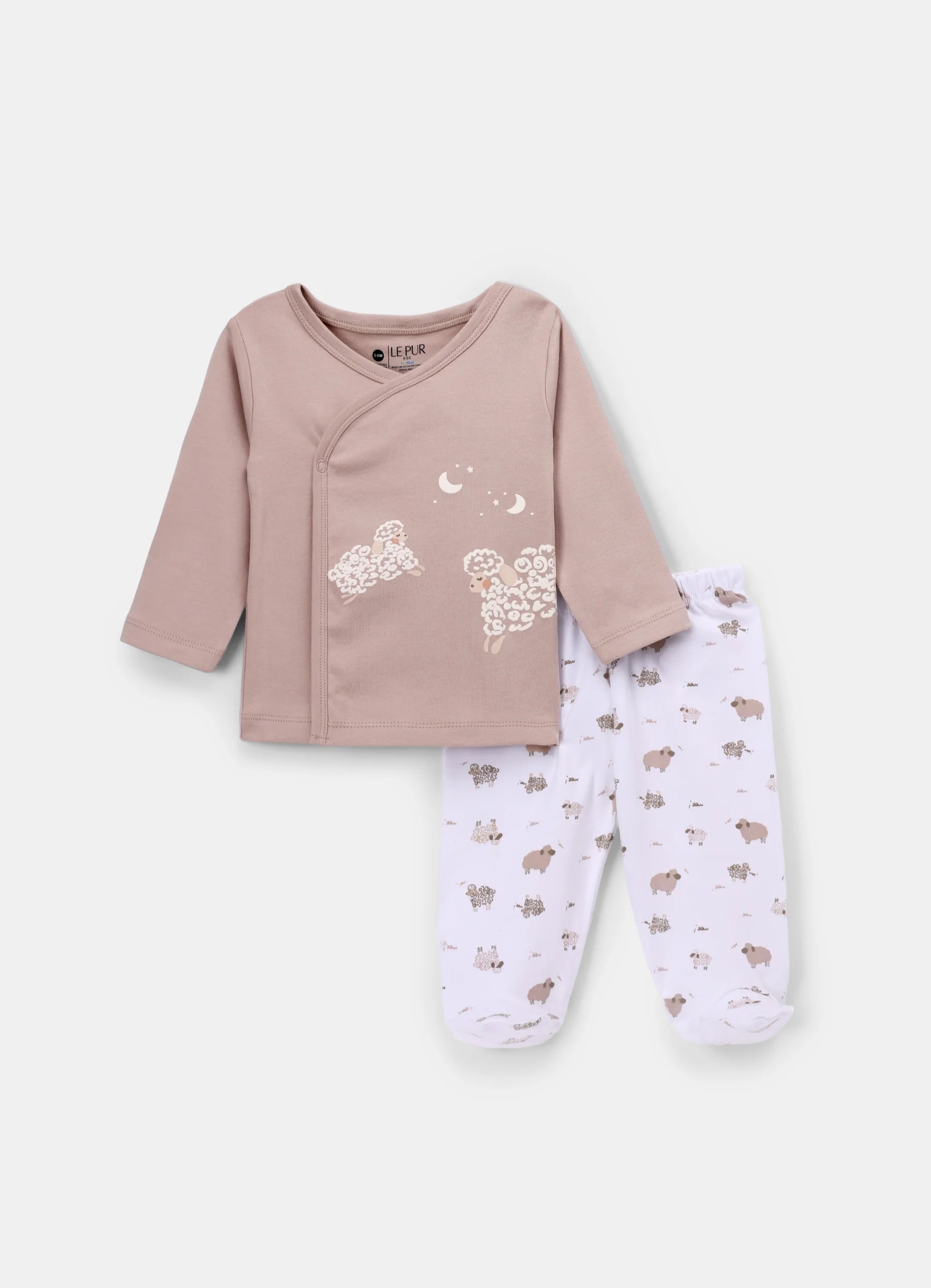 BioKool Cotton Kimono Top with Footed Pant- Brown and White
