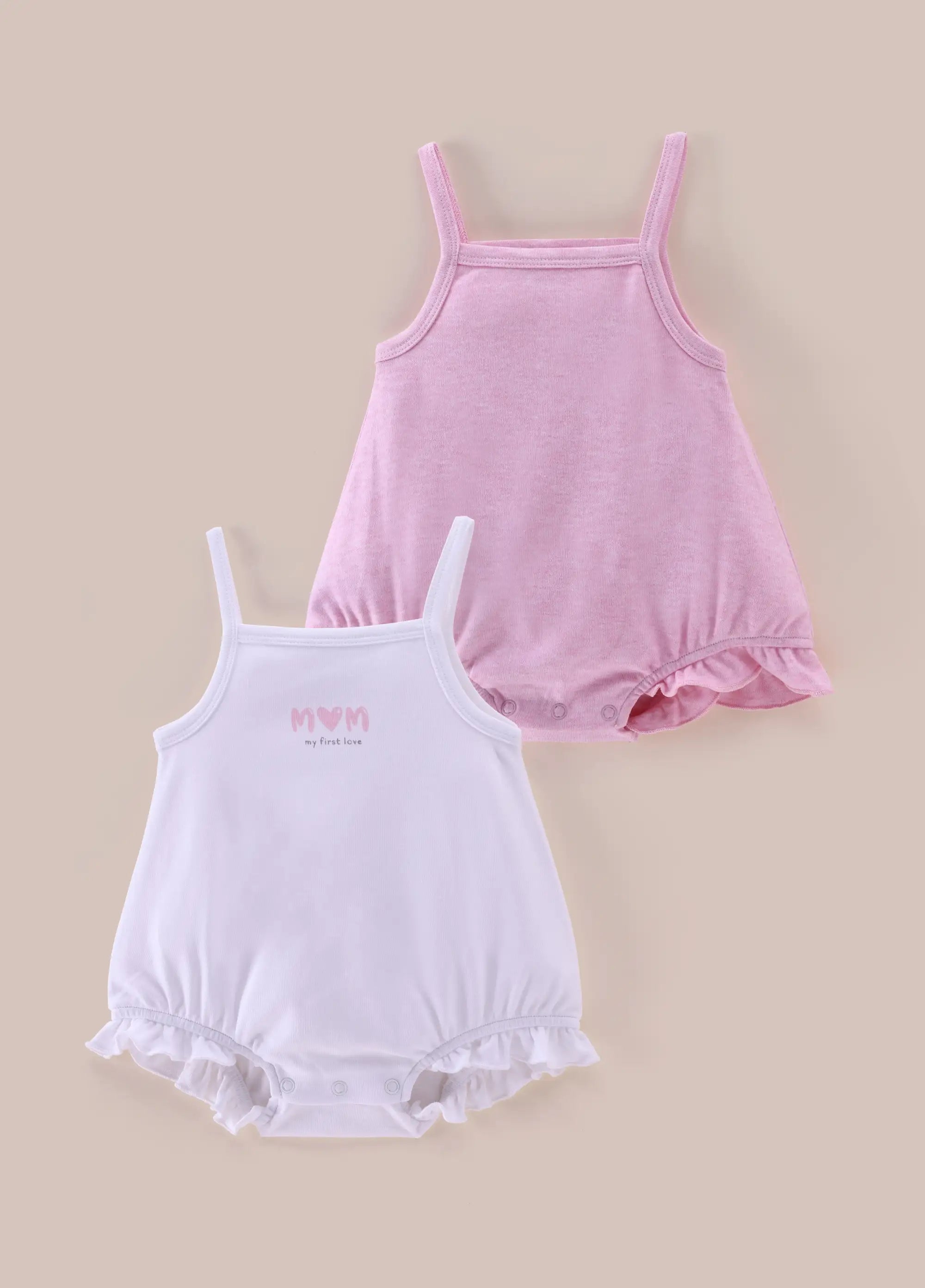 Baby Girls Cotton Strappy Bodysuit Set Pink Melange & White – Pack of 2 - LE PUR!
