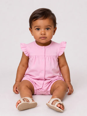 TENCEL™ Flutter Sleeve Romper with Front Snap Buttons- Pink - LE PUR!