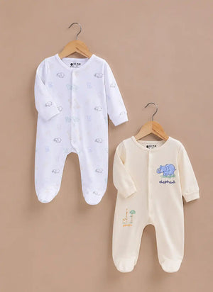 LE PUR BioKool cotton 2-piece footed sleepsuit combo, safari animal outline and elephant giraffe print
Safari outline sleepsuit only