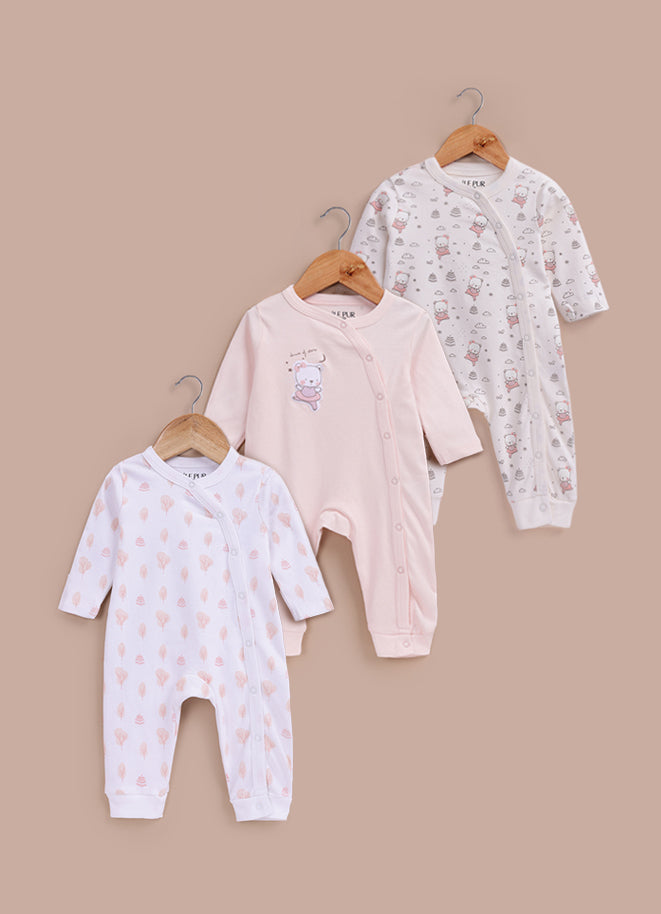 Le Pur Baby Girl BioKool Cotton Sleepsuit Set of 3 Soft Infant Romper - LE PUR!
