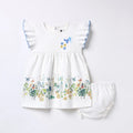 BioWash Cotton Floral Embroidered Dress & Bloomer- White - LE PUR!