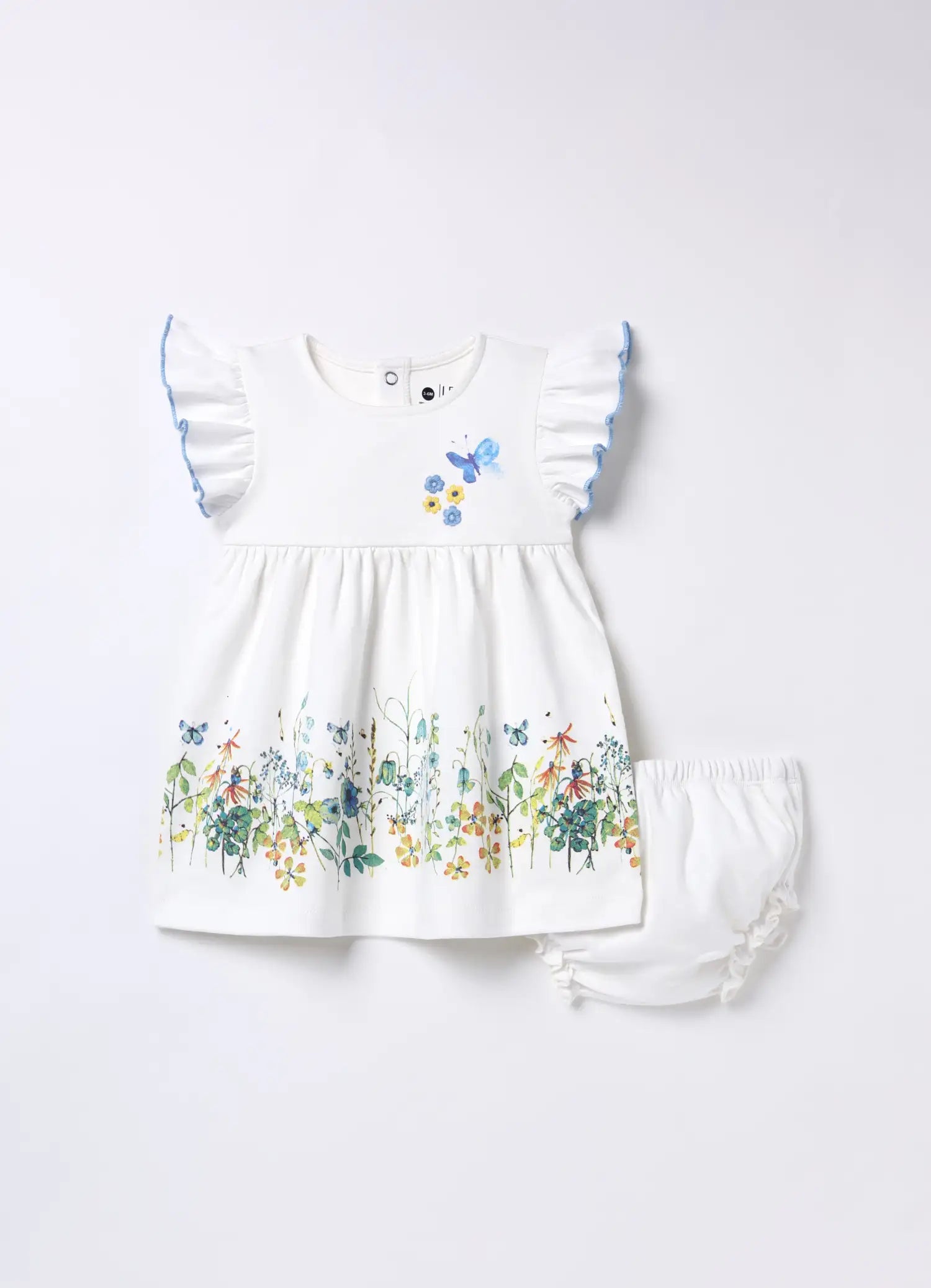 BioWash Cotton Floral Embroidered Dress & Bloomer- White