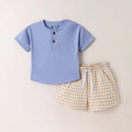 TENCEL™ T-Shirt & Gingham Shorts Set- Blue & Beige - LE PUR!