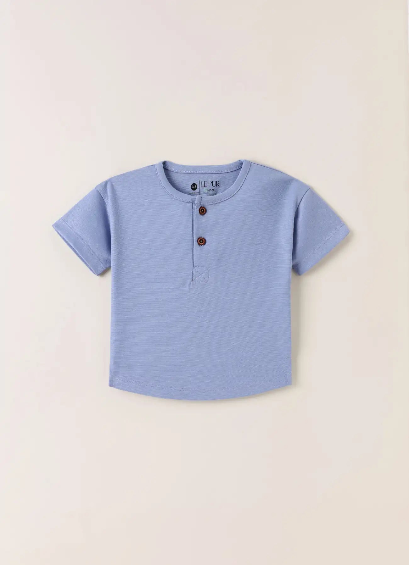 TENCEL™ T-Shirt & Gingham Shorts Set- Blue & Beige - LE PUR!