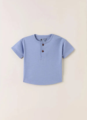TENCEL™ T-Shirt & Gingham Shorts Set- Blue & Beige - LE PUR!