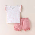 TENCEL™ Bird Print Ruffle Top & Shorts Set- Pink & White - LE PUR!