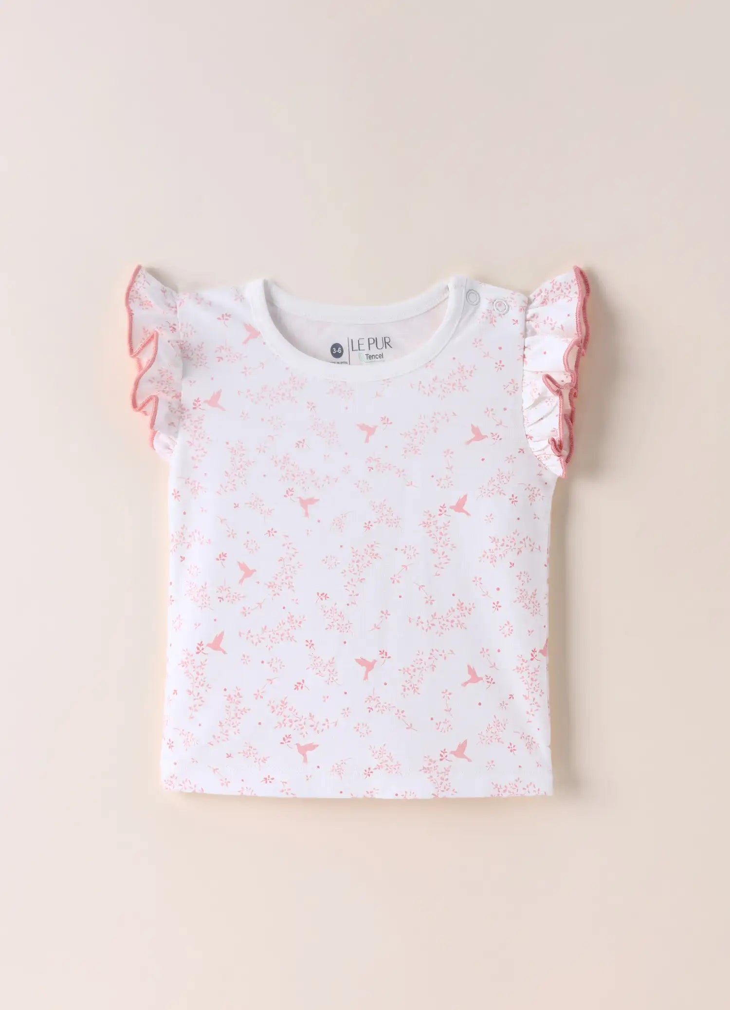 TENCEL™ Bird Print Ruffle Top & Shorts Set- Pink & White - LE PUR!