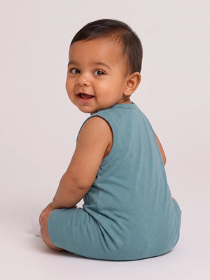 TENCEL™ Romper with Front Snap Buttons- Green - LE PUR!