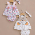 LE PUR BioKool cotton 2-pack baby dress set combo, floral and teddy bear print, with matching headbands