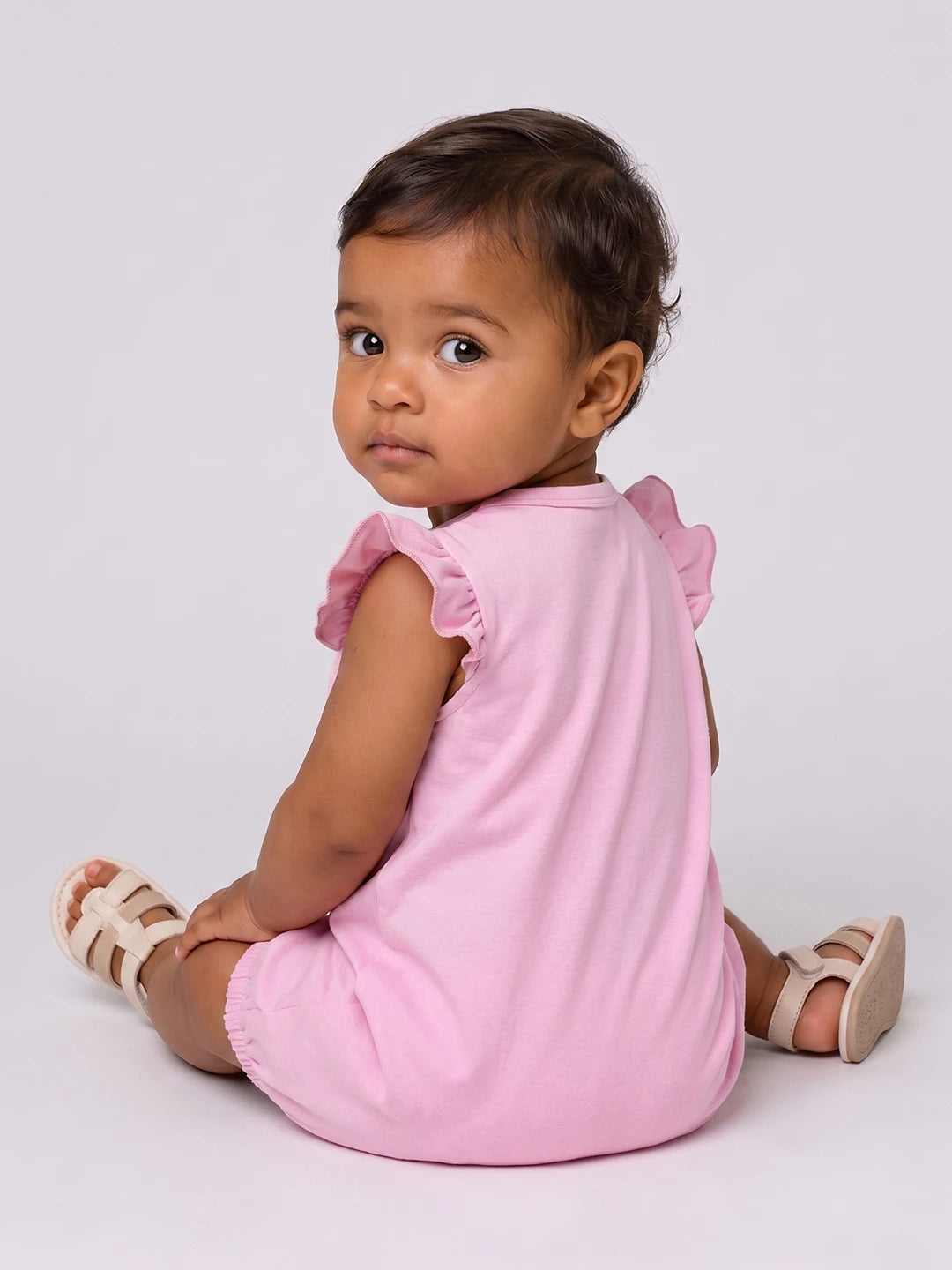 TENCEL™ Flutter Sleeve Romper with Front Snap Buttons- Pink - LE PUR!