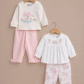 LE PUR BioKool cotton 2-piece pajama combo, Rain Rain Go Away print and floral embroidered top with pants