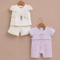 BioKool Cotton 2-Piece Combo | Sleepy Baby Print Top & Shorts Set with Floral Embroidered Romper