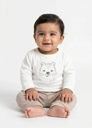 BioKool Cotton "Just Roar” Pyjama Set - White & Hazelnut - LE PUR!